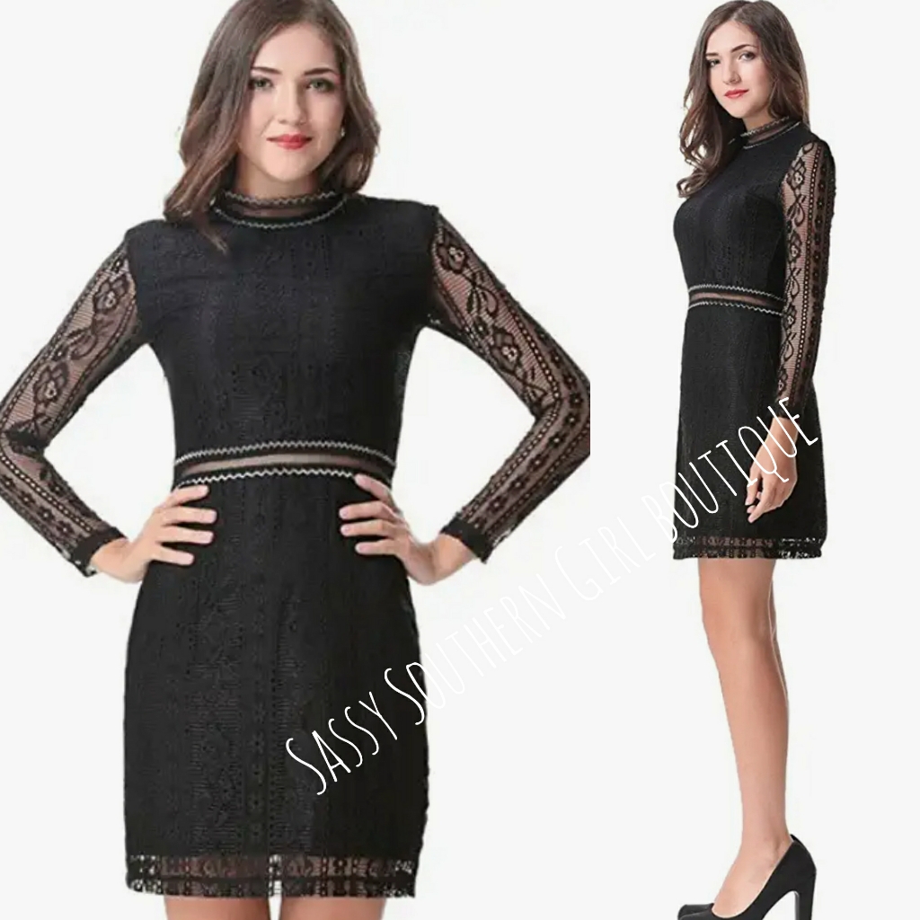 Black Soft Lace Cut Out Mini Dress